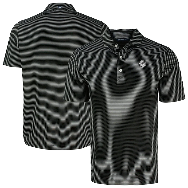 Men's Cutter & Buck Black New York Yankees Forge Eco Fine Line Stripe Polo