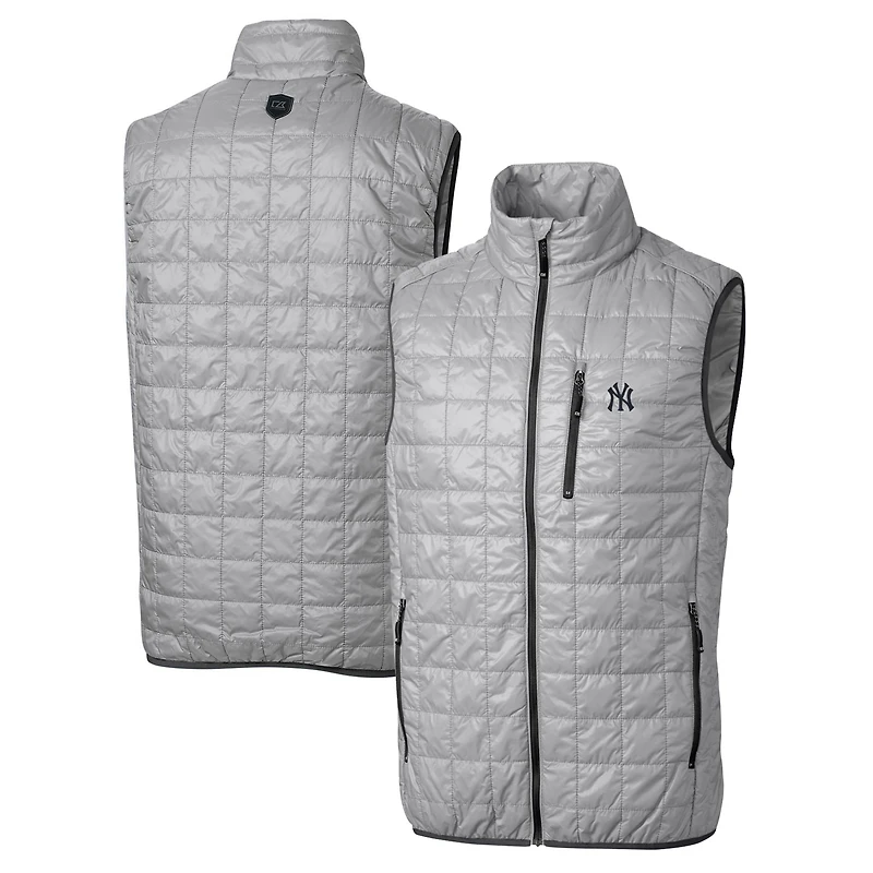 Gilet matelassé entièrement zippé Rainier des Yankees de New York pour homme, gris, Cutter & Buck