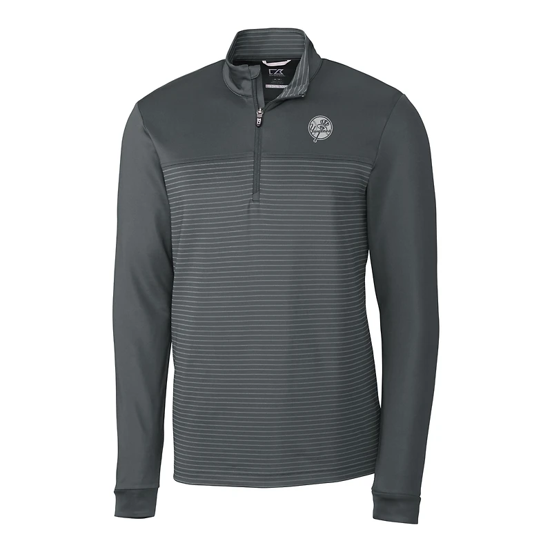 Veste zippée quart de zip Tri-Blend DryTec à rayures écologiques pour homme, gris, des Yankees New York, Cutter & Buck