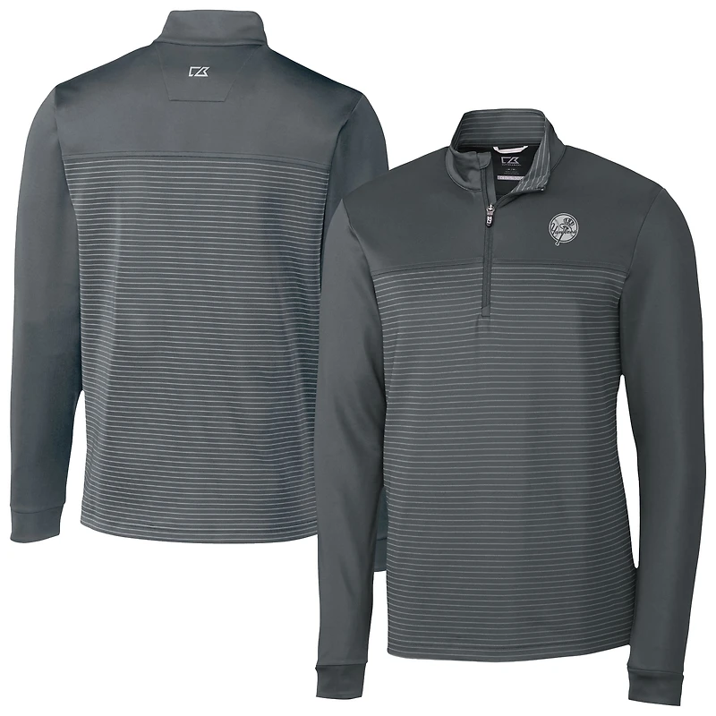 Veste zippée quart de zip Tri-Blend DryTec à rayures écologiques pour homme, gris, des Yankees New York, Cutter & Buck