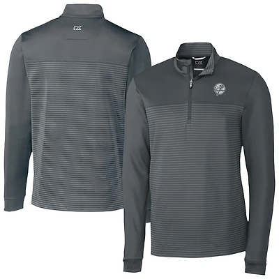 Veste zippée quart de zip Tri-Blend DryTec à rayures écologiques pour homme, gris, des Yankees New York, Cutter & Buck