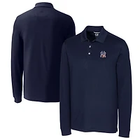 Men's Cutter & Buck Navy New York Yankees Big Tall Americana Advantage Eco Pique DryTec Tri-Blend Long Sleeve Polo