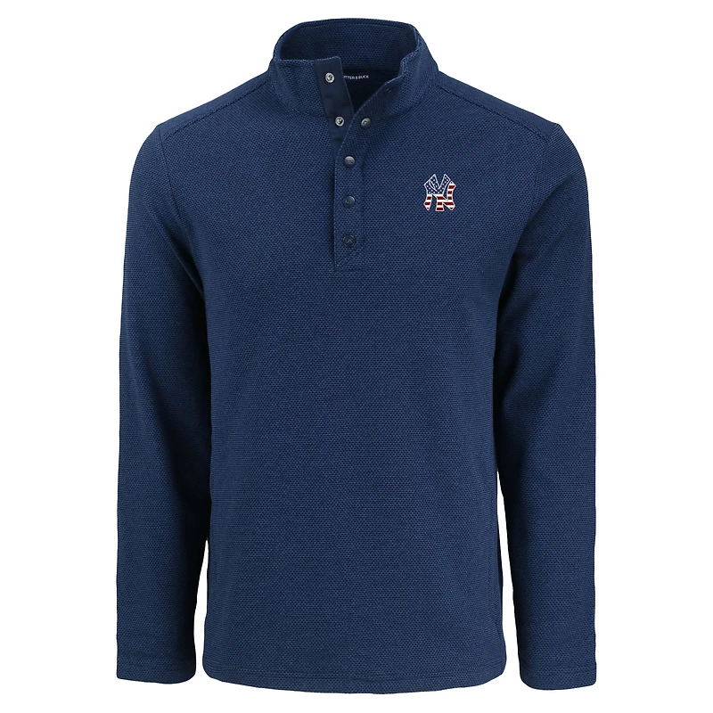 Sweat-shirt à demi-pression en polaire recyclée texturée Hunts Point des Yankees de New York pour homme, bleu marine, Cutter & Buck