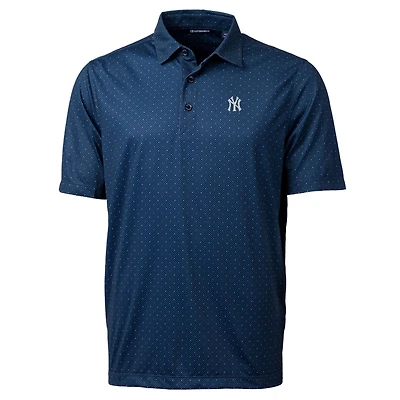 Polo stretch Cutter & Buck bleu marine à pois doubles, motif brochet, pour homme.