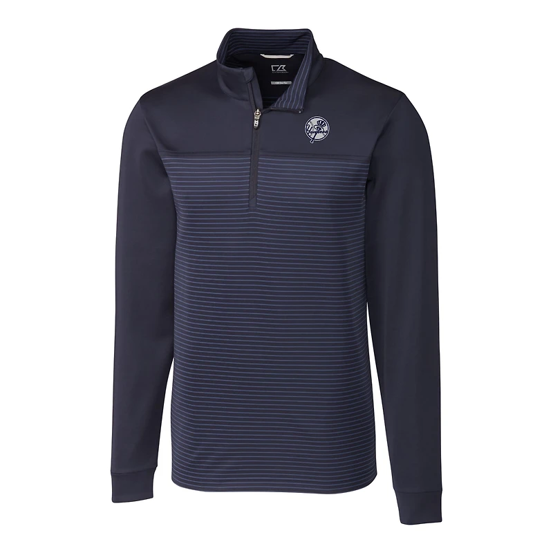 Veste zippée quart de zip pour homme Cutter & Buck bleu marine New York Yankees Traverse Eco Stripe Tri-Blend DryTec