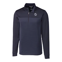 Veste zippée quart de zip pour homme Cutter & Buck bleu marine New York Yankees Traverse Eco Stripe Tri-Blend DryTec