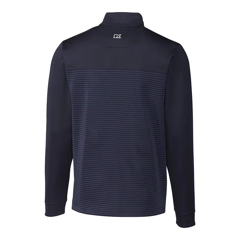 Veste zippée quart de zip pour homme Cutter & Buck bleu marine New York Yankees Traverse Eco Stripe Tri-Blend DryTec