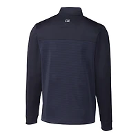Veste zippée quart de zip pour homme Cutter & Buck bleu marine New York Yankees Traverse Eco Stripe Tri-Blend DryTec