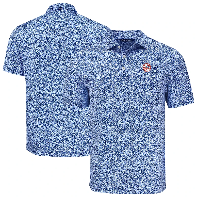 Men's Cutter & Buck Royal New York Yankees Big Tall Pike Eco Flora Print Recycled Polo