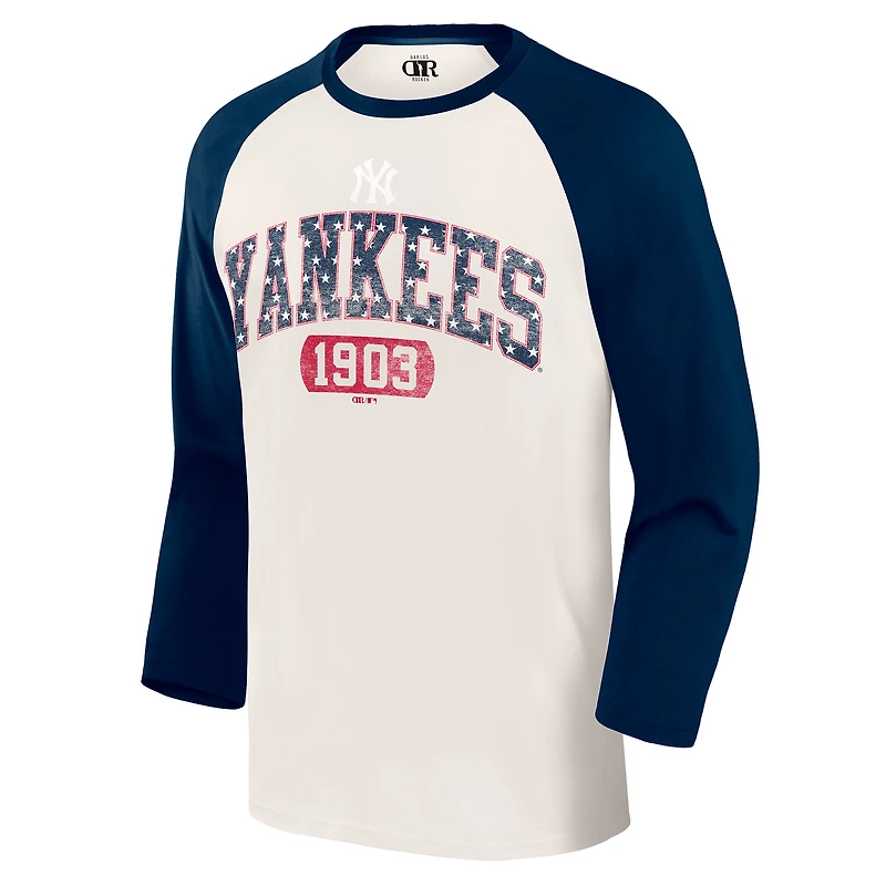 Men's Darius Rucker Collection by Fanatics Cream/Navy New York Yankees Americana 3/4-Sleeve Raglan T-Shirt