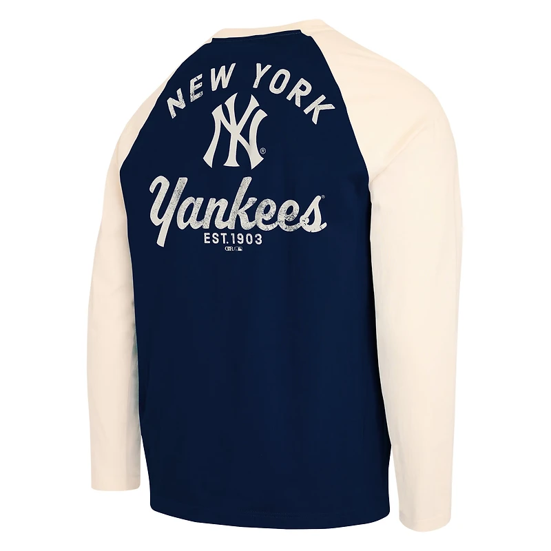 T-shirt à manches longues Henley bleu marine et blanc des Yankees de New York, collection Darius Rucker pour homme par Fanatics