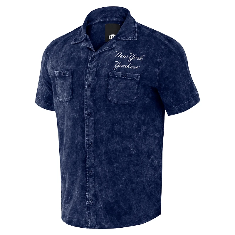 Chemise boutonnée couleur marine en denim de la collection Darius Rucker pour hommes par Fanatics New York Yankees