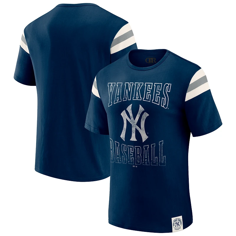 Men's Darius Rucker Collection by Fanatics Navy New York Yankees Distressed Sleeve Stripe T-Shirt