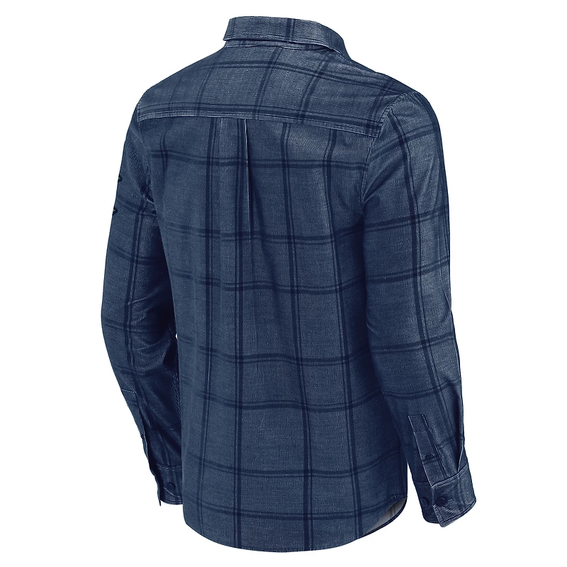 Men's Darius Rucker Collection by Fanatics Navy New York Yankees Thin Wale Corduroy Plaid Button Up Shirt