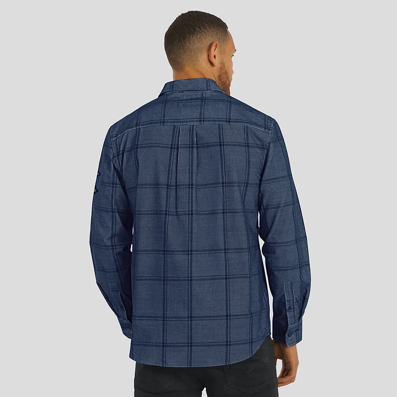 Men's Darius Rucker Collection by Fanatics Navy New York Yankees Thin Wale Corduroy Plaid Button Up Shirt