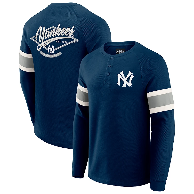 Men's Darius Rucker Collection by Fanatics Navy New York Yankees Waffle-Knit Raglan Long Sleeve Henley T-Shirt