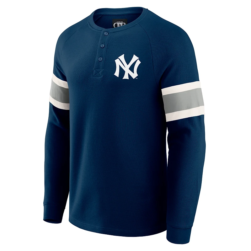 Men's Darius Rucker Collection by Fanatics Navy New York Yankees Waffle-Knit Raglan Long Sleeve Henley T-Shirt