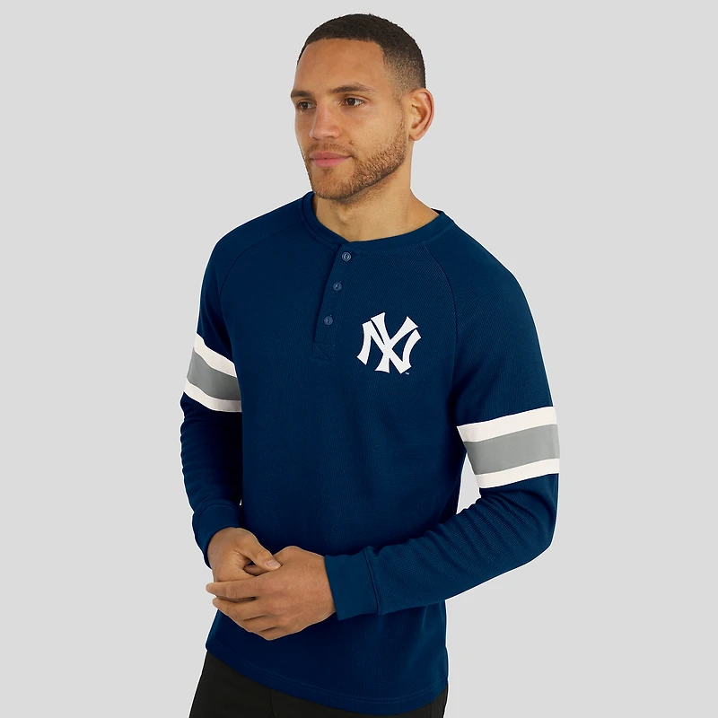 T-shirt Henley à manches longues et col raglan gaufré bleu marine pour homme, collection Darius Rucker par Fanatics