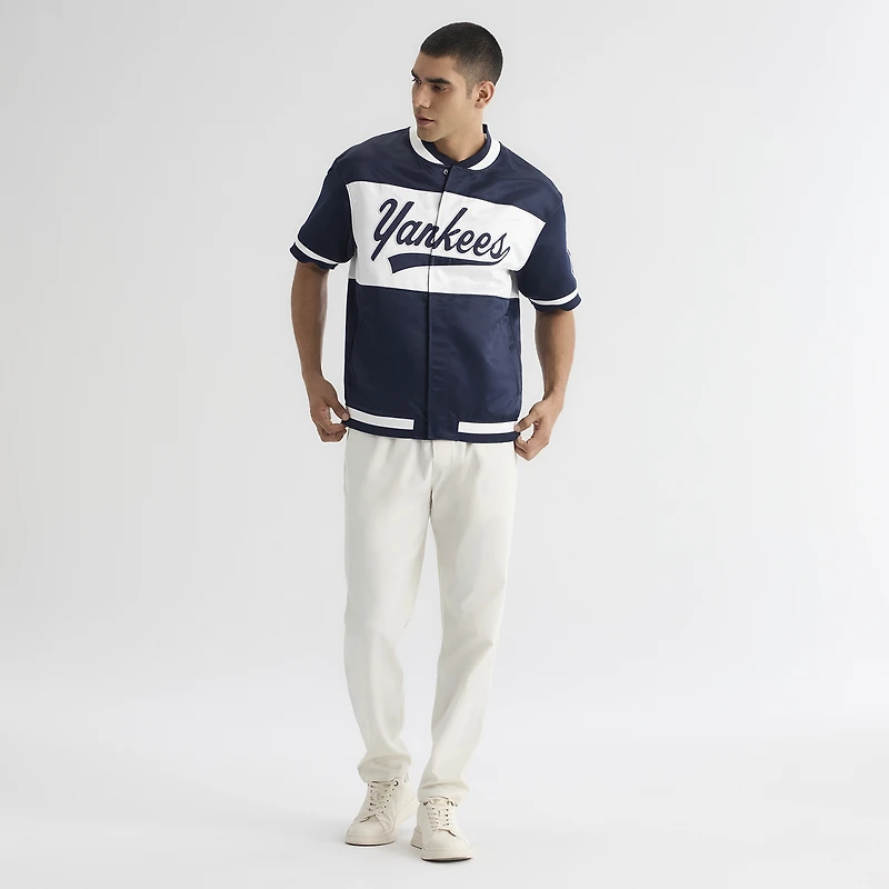 Men's Fanatics Athletic Navy New York Yankees Iconic Full-Snap Short Sleeve Satin Warm-Up