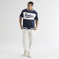 Men's Fanatics Athletic Navy New York Yankees Iconic Full-Snap Short Sleeve Satin Warm-Up