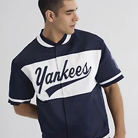 Survêtement d'échauffement Fanatics Athletic bleu marine New York Yankees Iconic à manches courtes en satin et boutons-pression pour homme