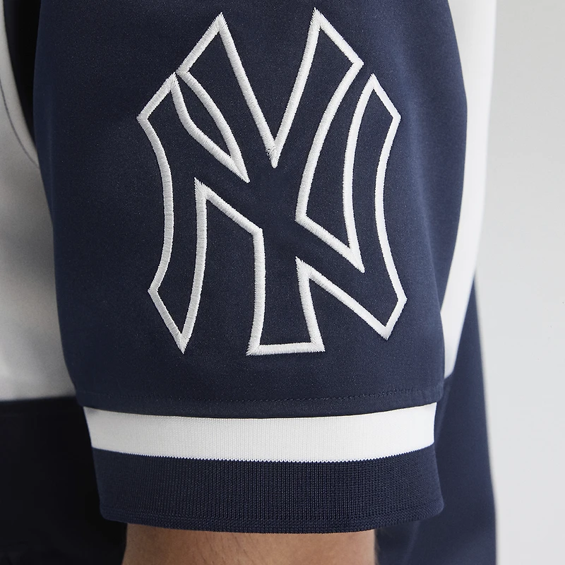 Survêtement d'échauffement Fanatics Athletic bleu marine New York Yankees Iconic à manches courtes en satin et boutons-pression pour homme