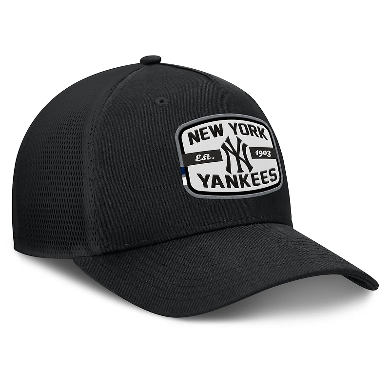 Men's Fanatics Black New York Yankees Team Patch A-Frame Trucker Snapback Hat