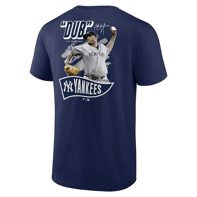T-shirt Fanatics CC Sabathia bleu marine, joueur retraité des Yankees de New York, avec surnom, nom et numéro