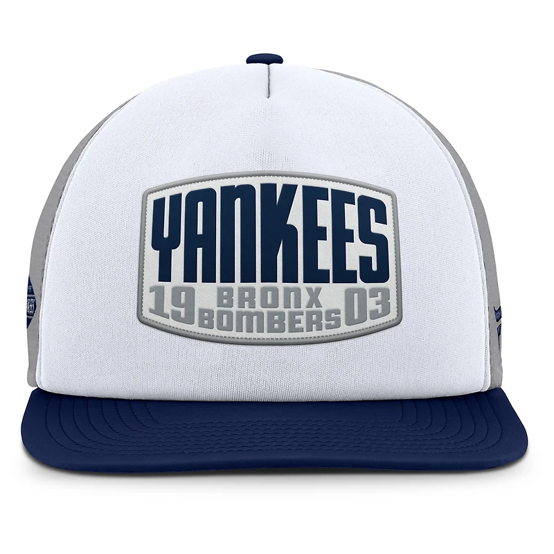 Men's Fanatics Gray/White New York Yankees Cranked Foam Front Patch Trucker Adjustable Hat