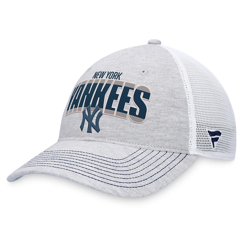 Casquette réglable de camionneur avec logo New York Yankees Fanatics gris chiné/blanc pour hommes