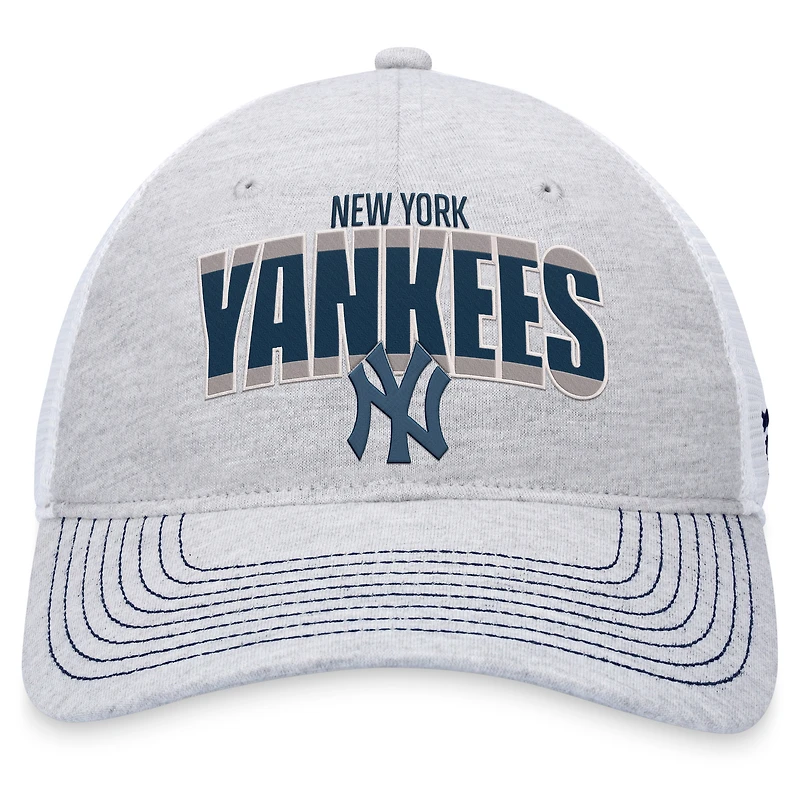 Casquette réglable de camionneur avec logo New York Yankees Fanatics gris chiné/blanc pour hommes