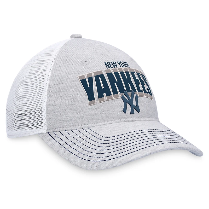 Casquette réglable de camionneur avec logo New York Yankees Fanatics gris chiné/blanc pour hommes
