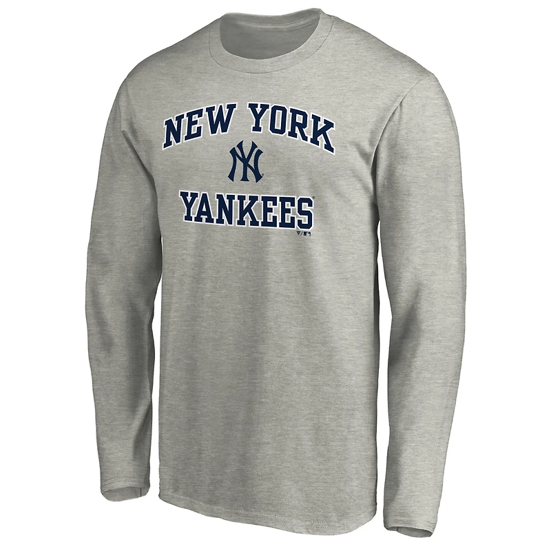 T-shirt à manches longues Fanatics gris chiné New York Yankees Heart & Soul pour homme