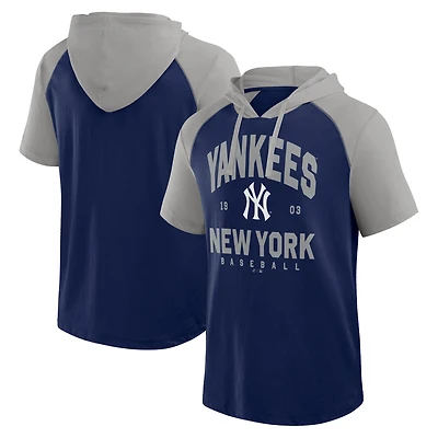 Sweat à capuche manches courtes Fanatics pour homme, bleu marine/gris, des Yankees de New York