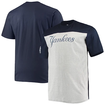 Men's Fanatics Navy/Heathered Gray New York Yankees Big & Tall Colorblock T-Shirt