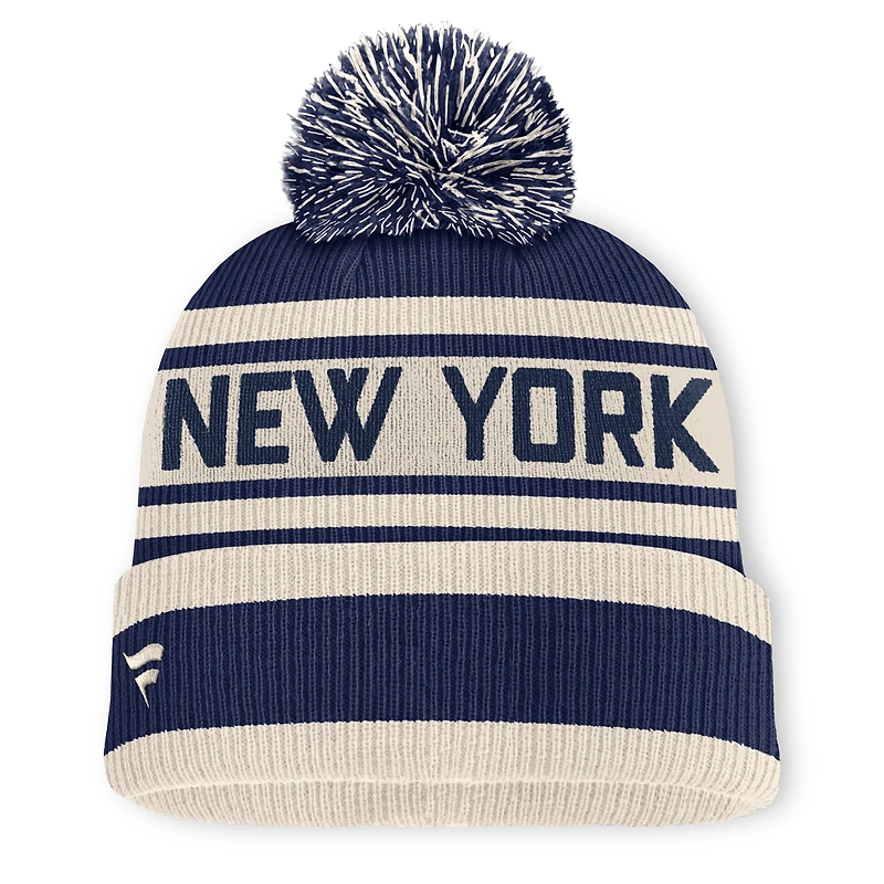 Bonnet à revers en maille avec pompon, bleu marine, motif New York Yankees, de la marque Fanatics.