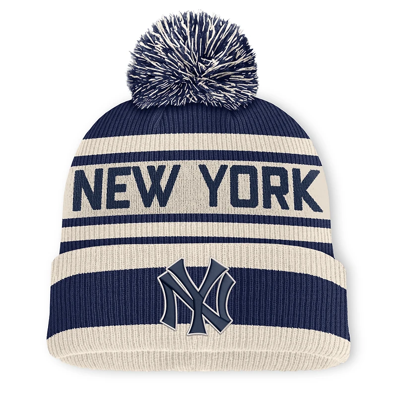 Men's Fanatics Navy New York Yankees Tape Measure Cuffed Knit Hat with Pom
