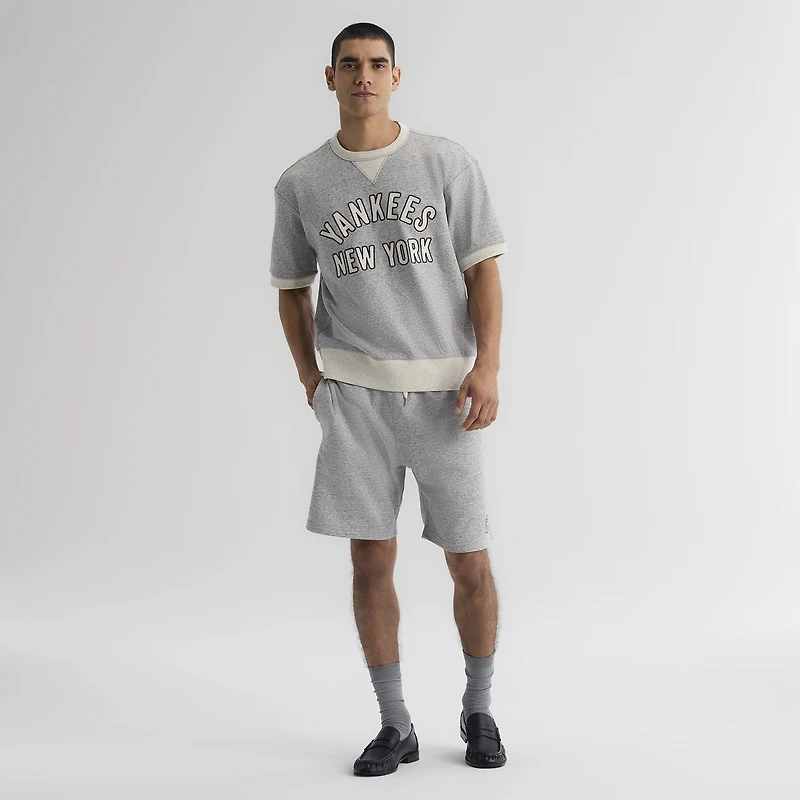 Men's Fanatics Steel Heather New York Yankees Iconic Terry Short Sleeve Sweatshirt