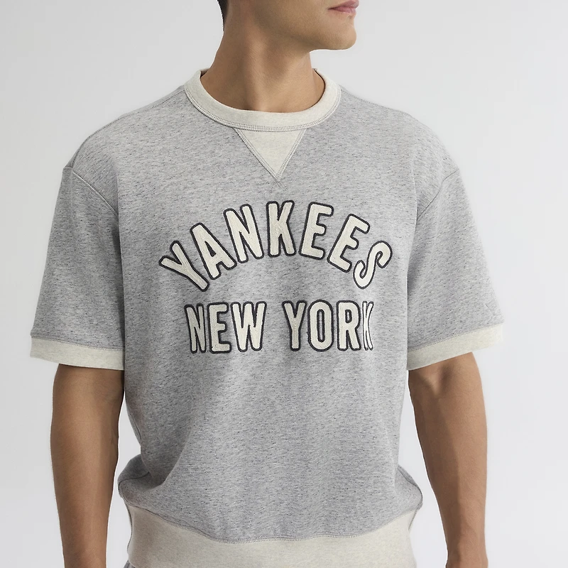 Men's Fanatics Steel Heather New York Yankees Iconic Terry Short Sleeve Sweatshirt