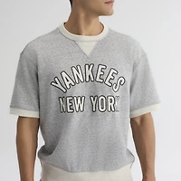 Men's Fanatics Steel Heather New York Yankees Iconic Terry Short Sleeve Sweatshirt