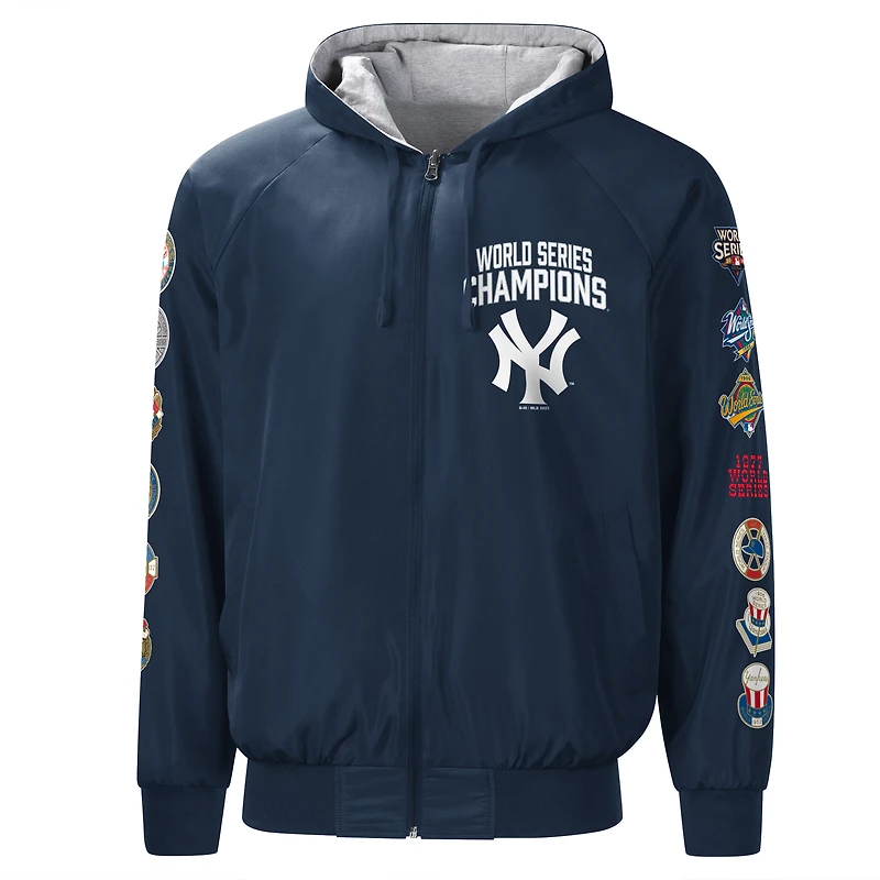 Sweat à capuche raglan réversible glissière pleine longueur New York Yankees Southpaw G-III Sports by Carl Banks pour homme bleu marine/gris - Veste
