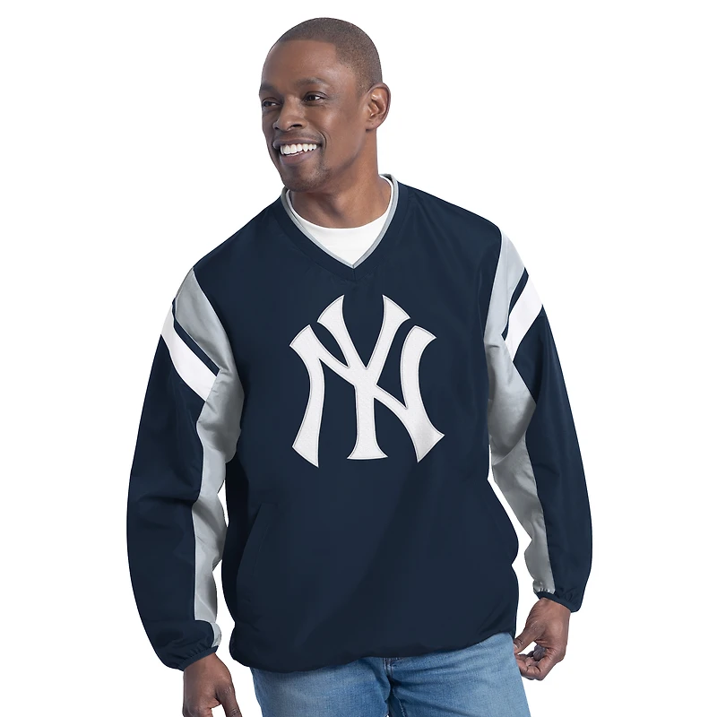 Pull à col en V double couverture G-III Sports by Carl Banks bleu marine pour homme, motif New York Yankees