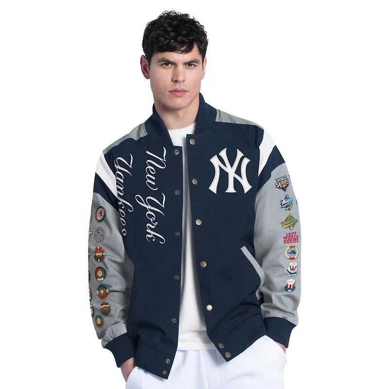 Veste universitaire commémorative Strong Safety pour homme G-III Sports by Carl Banks, bleu marine, New York Yankees, fermeture à boutons-pression.