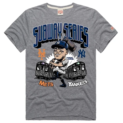 Men's Homage Aaron Judge Gray New York Yankees 2025 Subway Series Graphic Tri-Blend T-Shirt