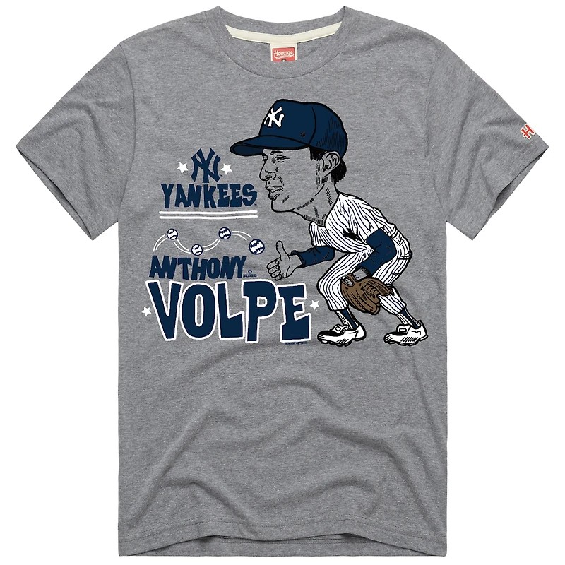 Men's Homage Anthony Volpe Gray New York Yankees Caricature T-Shirt