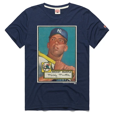 Men's Homage Mickey Mantle Navy New York Yankees Topps Baseball Card Tri-Blend T-Shirt