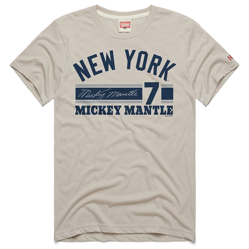 Men's Homage Mickey Mantle Stone New York Yankees Signature Name & Number Tri-Blend T-Shirt