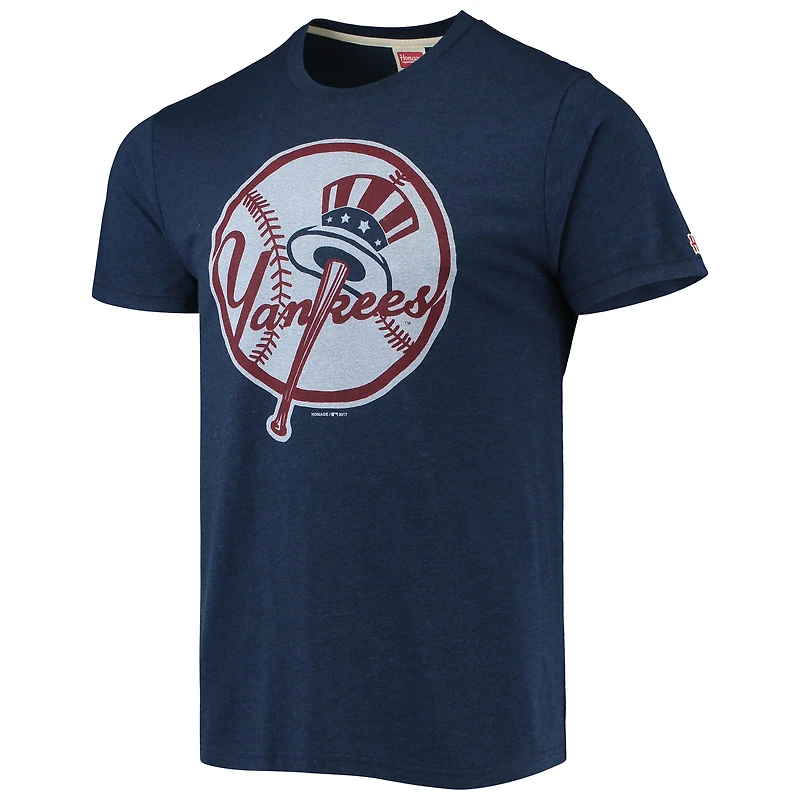 Men's Homage Navy New York Yankees Hand-Drawn Logo Tri-Blend T-Shirt