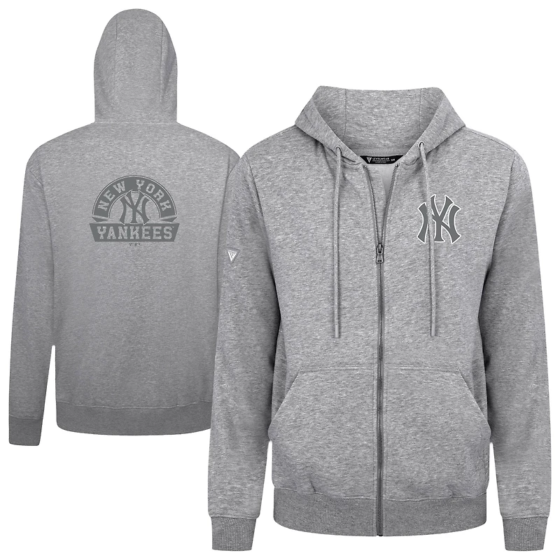 Men's Levelwear Gray New York Yankees Podium Banner Arch Full-Zip Hoodie