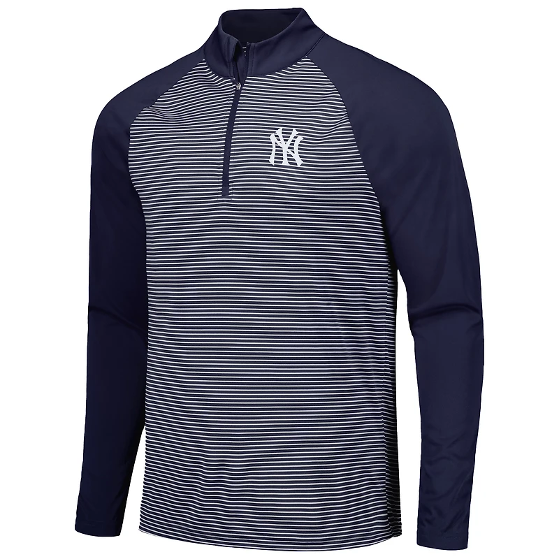 Men's Levelwear Navy New York Yankees Charter Striped Raglan Quarter-Zip Top
